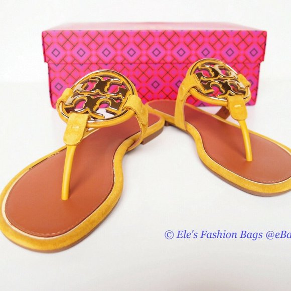 ❤️ NIB Tory Burch Metal Miller Suede Leather Thong Sandal Gold Finch Yellow US 6 - Picture 7 of 13